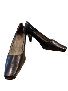 Aerosoles Envy Leather Pumps Size 12 Black Square Toe Career Office Comfort Heel